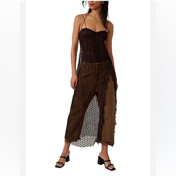 Free People Smoke & Mirrors Strappy Crochet Lace Embellished Bodysuit Dress - Picture 6 of 8